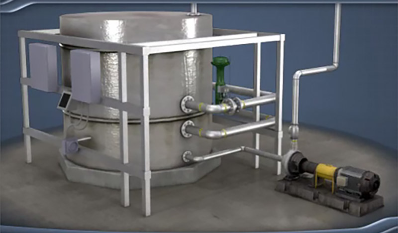 Image of a fluid tank with a pump.