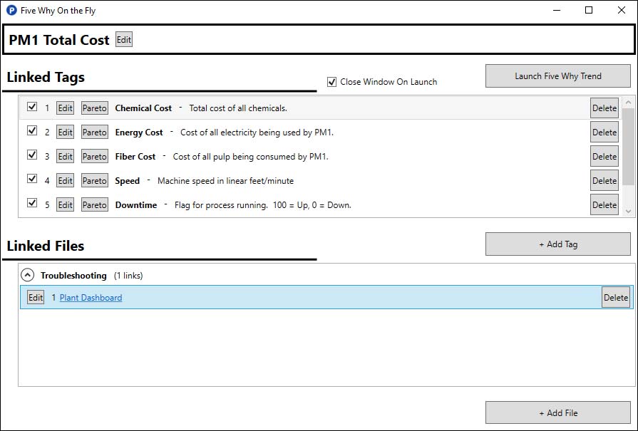 Image of dataPARCs 5 why on the fly screen, showing linked tags to help troubleshooting.