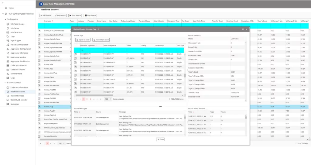 Historian Management Portal Screen.