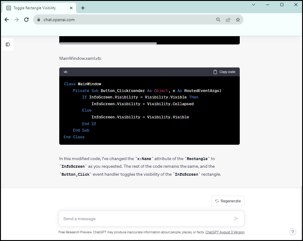 Result window from ChatGPT of WPF code.