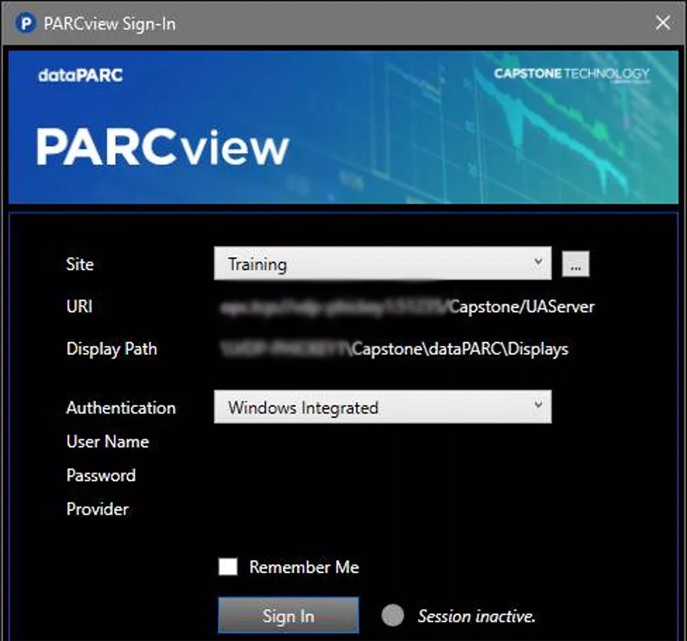 PARCviews signin window, allowing windows integrated security as an authentication option.