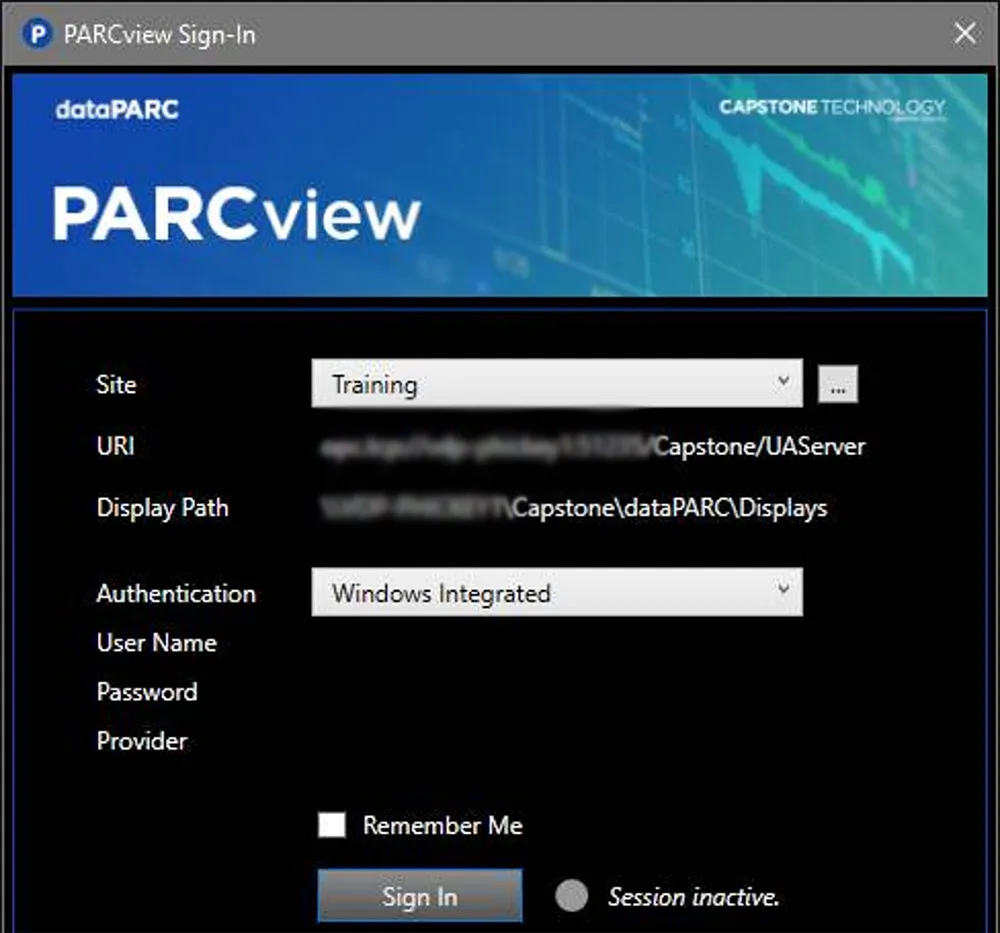 PARCviews signin window, allowing windows integrated security as an authentication option. 